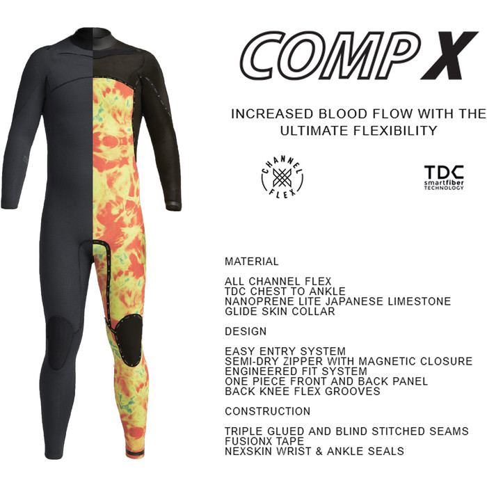 2024 Xcel Hombres Comp X 4/3mm Chest Zip Neopreno MN43C2C2 - Black